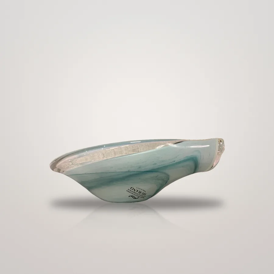 Pale blue swirl freeform glass bowl